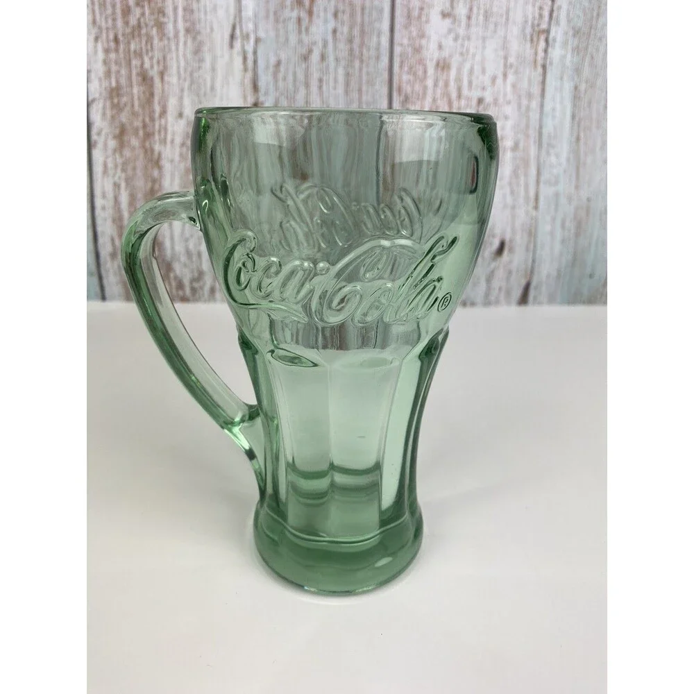 Coca-Cola Coke Glass w/ Handle Green Mug Libby Heavy Glass Vintage